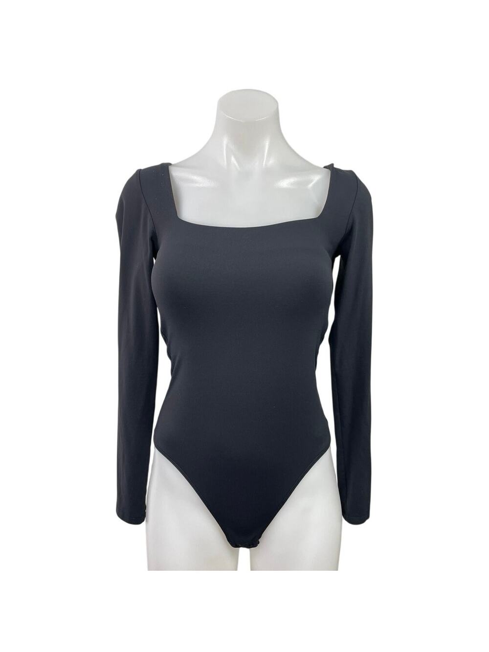 Aritzia Babaton Black Square Neck Long Sleeve Thong T Shirt Bodysuit Top Size S